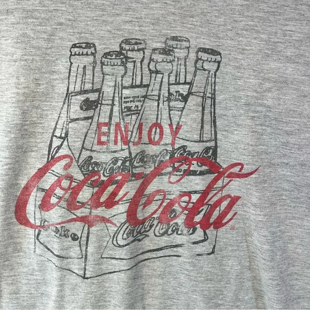 Coca Cola Ringer Unisex T-Shirt Medium Grey/Black Vintage Style Enjoy Coca-Cola